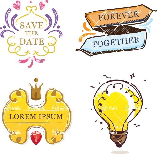 Vector Hand Drawn Elements Mega Bundle - Colorful Vector Hand Drawn Design Items